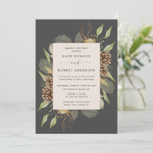 Winter Greenery Golden Elegant bröllop Inbjudan
