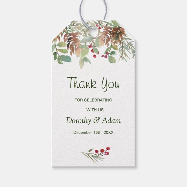 Winter Greenery Gräs Bröllop Tack Presentetikett (Framsidan)