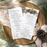 Winter Greenery Gräs Cone Bröllop Program<br><div class="desc">De här vintertematiska bröllopsprogrammen har en bukett av pinekoner,  gräs-sprickor,  grönjord och snöbär högst upp,  med trendig handskriftsskript för rubrikerna och enkelt att redigera textmallar. Hitta matchande produkter i samlingen,  eller meddela mig genom Zazzle-Chattan om du behöver designtsvagheter eller flera matchande produkter.</div>