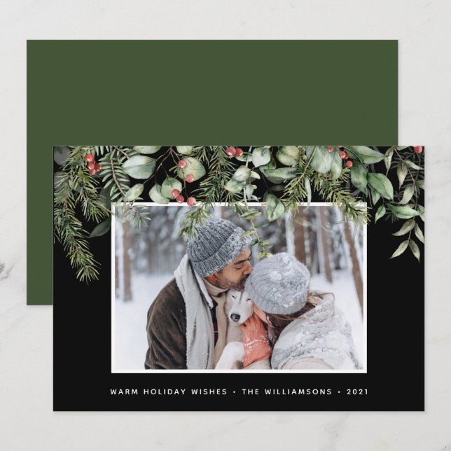 Winter Greenery | Gräs och Berries Photo Helgdag (Fram/baksida)