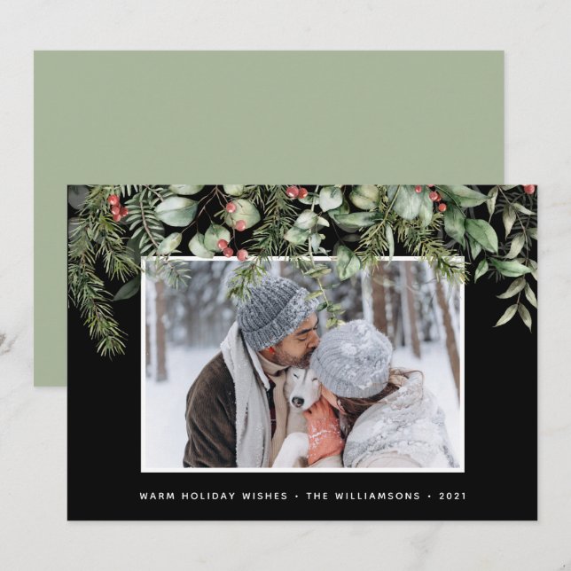 Winter Greenery | Gräs och Berries Photo Helgdag (Fram/baksida)