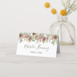 Winter Greenery Gräs Red Berry jul Bröllop Placeringskort