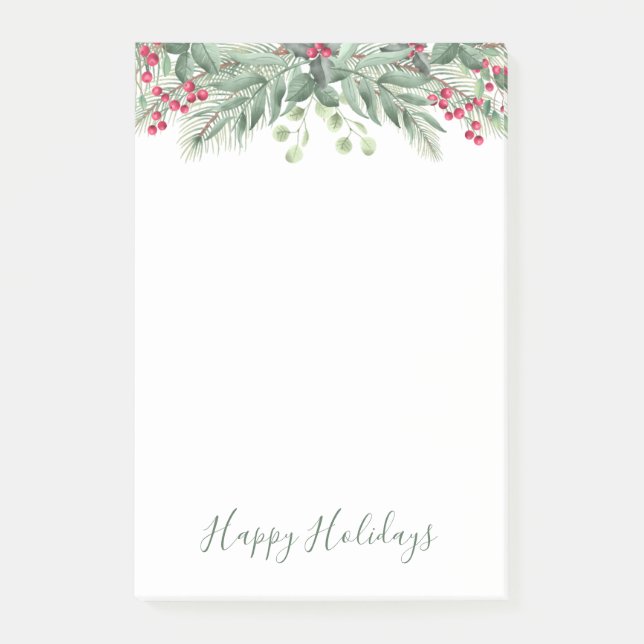 Winter Greenery Gräs Red Berry Post-it Notes Block (Framsida)