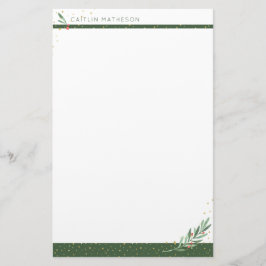 Winter Greenery + Guld Confetti jul Helgdag Brevpapper