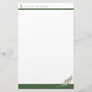Winter Greenery + Guld Confetti jul Helgdag Brevpapper