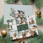 Winter Greenery | Helgdag-fotokort Julkort<br><div class="desc">Elegantens botaniska helgdag-fotokort innehåller sex av dina favoritfoton i en geometrisk kollagelayout. "Fred" eller din kort-anpassningsbar Julhälsningar i mitten,  uppflankerad av två grönt oliver grenar på en grönt med rik jägare. Anpassa till namn och lägg till ytterligare ett foto på baksidan tillsammans med året under.</div>