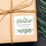 Winter Greenery | HELGDAG Fyrkantigt Klistermärke<br><div class="desc">Vår elegant Winter Greenery helgdag-klistermärken har hälsning "Glad helg" och ditt namn inramat av gröntens vattenfärgsblad.</div>