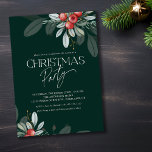 Winter Greenery Helgdag jul Party Inbjudningar<br><div class="desc">Modern julfest med elegant vinter,  grön och bär. Den mörk grönt bakgrunden accentueras med handskriven stil-text i vitt trendig.</div>