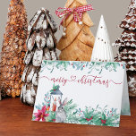 Winter Greenery Holly Mistletoe Watercolor Garland Helgkort<br><div class="desc">Personlig julkort med elegantens kalligrafi och söt vintergrönt trädgårdsmark. Den här vattenfärgsdesignen har ett ljus-, kanin- och poinsettia med vinter-grön, holly, bär och mistletoe. God jul är handskrivet och knutet till ett kärlek-hjärta. Inuti finns det en gräs träd-skog i gräns och mallen har konfigurerats för att du ska kunna lägga...</div>