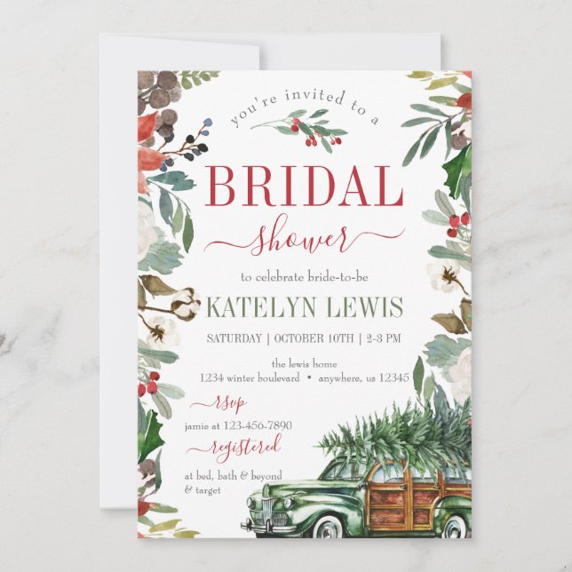 Winter Greenery Inbjudningskort för möhippan Lastb (Framsida)