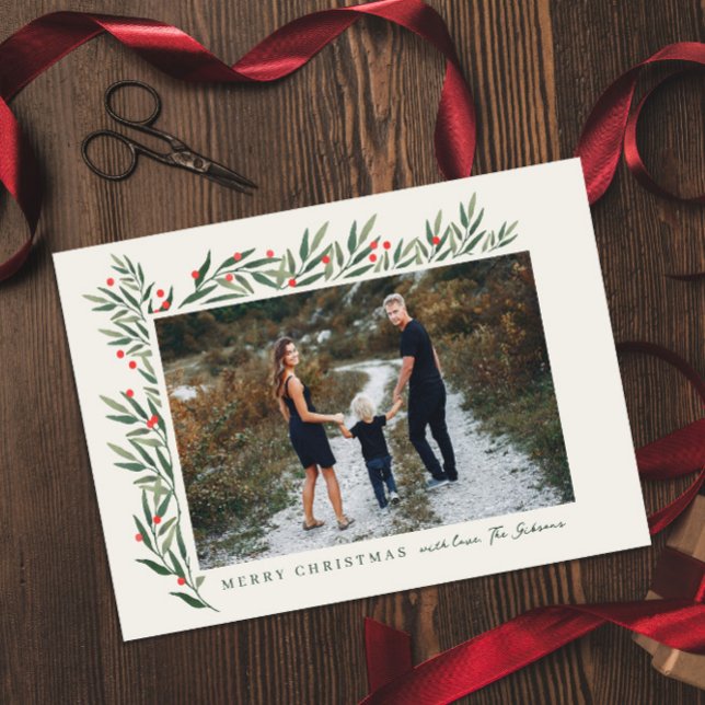 Winter Greenery Ivory Photo jul Julkort (Skapare uppladdad)