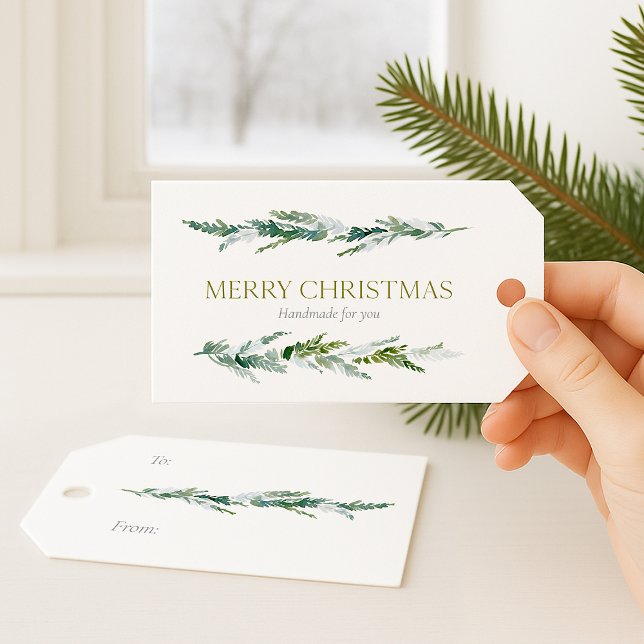 Winter Greenery “Merry Christmas” Presentetikett (Skapare uppladdad)