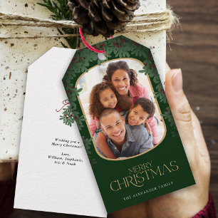 Winter Greenery Mistletoe Round Photo jul Presentetikett