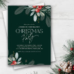 Winter Greenery Office jul Party Inbjudningar<br><div class="desc">Modern julfestinbjudan med elegant vinter-grönt och bär. Den mörk grönt bakgrunden accentueras med handskriven stil-text i vitt trendig.</div>