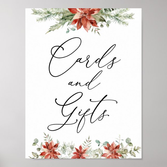 Winter Greenery Poinsettias Cards and Gifts Sign Poster (Framsidan)