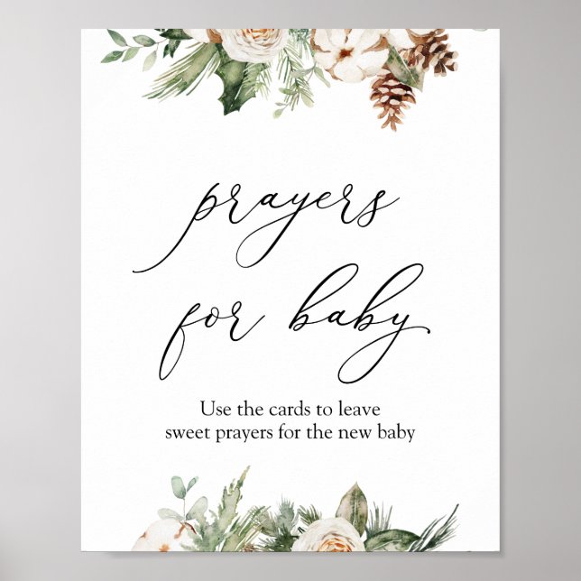 Winter Greenery Prayers for Baby Pedestal Sign Poster (Framsidan)