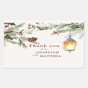 Winter Greenery Red Cardinal & Berries Bröllop Rektangulärt Klistermärke