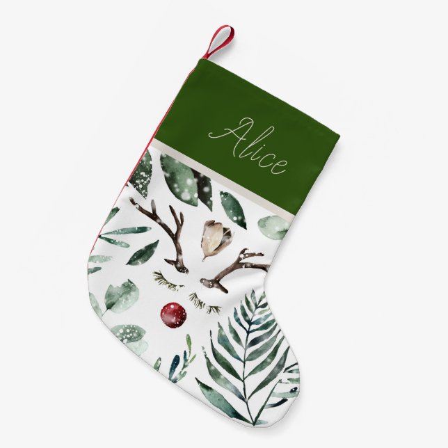 Winter Greenery Rudolph Nose Monogram Liten Julstrumpa (Framsidan (Hängande))