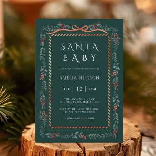 Winter Greenery Santa Baby Shower Grönt Inbjudningar