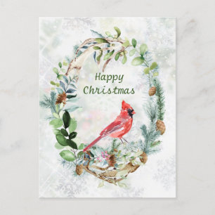 Winter Greenery Wandekardinal Bird Vykort