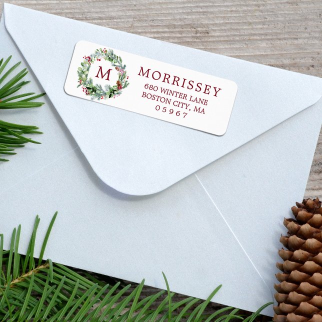 Winter Greenery Wandey Returadress Returadress Etikett (Winter Greenery Wreath Return Address Label)