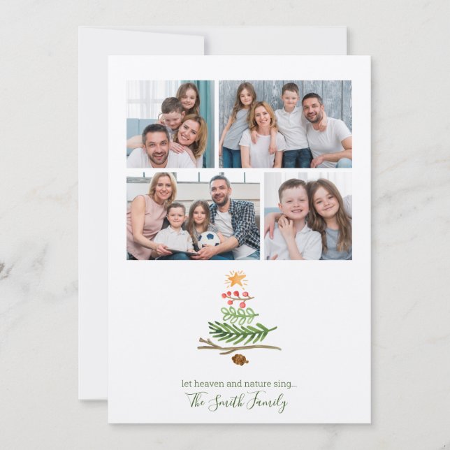 Winter Greenery Watercolor Julgran Julkort (Framsida)