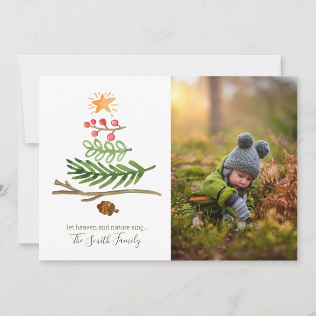 Winter Greenery Watercolor Julgran Kort (Framsida)