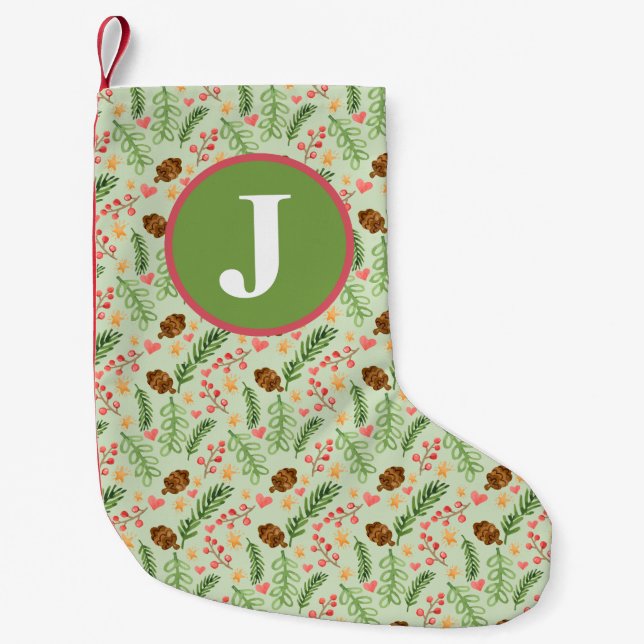 Winter Greenery Watercolor Liten Julstrumpa (Framsidan)