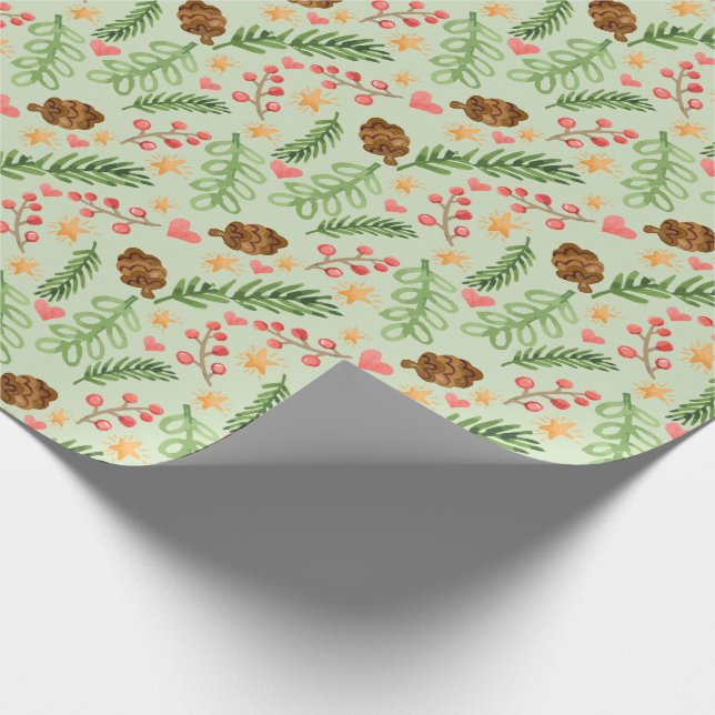 Winter Greenery Watercolor Presentpapper (Hörn)