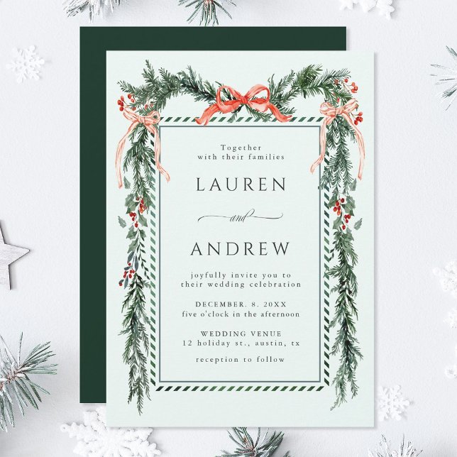 Winter Greens Garland Wedding Mint Green Inbjudningar (Skapare uppladdad)