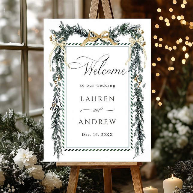 Winter Greens Garland Wedding Welcome Green & Gold Poster (Skapare uppladdad)
