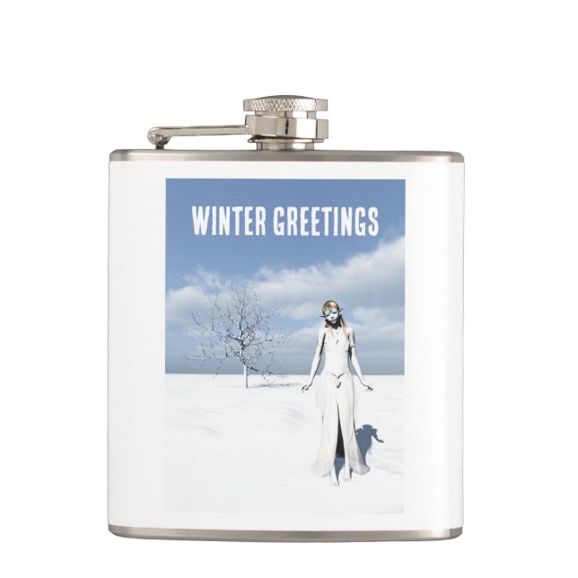 Winter Greetings. Female elf walking in the snow  Fickplunta (Framsidan)