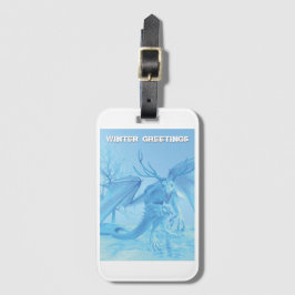 Winter Greetings. Ice dragon with antlers Bagagebricka