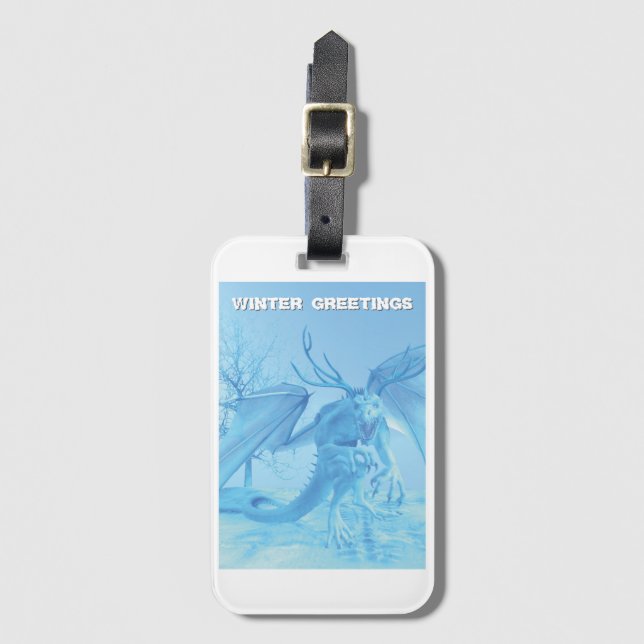 Winter Greetings. Ice dragon with antlers Bagagebricka (Framsida vertikal)