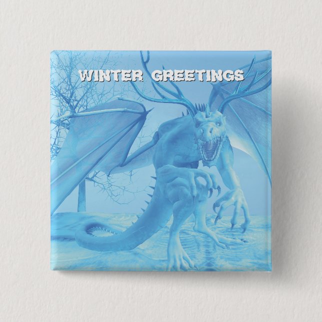 Winter Greetings. Ice dragon with antlers Knapp (Framsida)