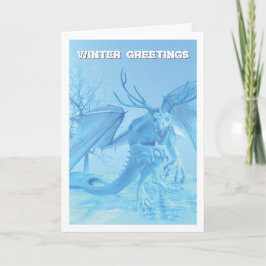 Winter Greetings. Ice dragon with antlers Kort