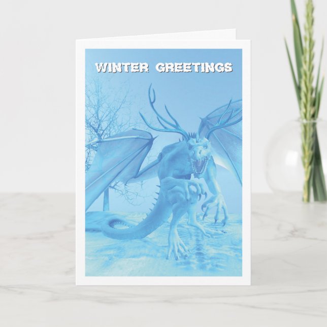 Winter Greetings. Ice dragon with antlers Kort (Framsida)