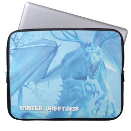 Winter Greetings. Ice dragon with antlers Laptop Fodral