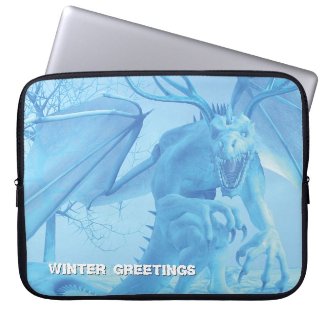 Winter Greetings. Ice dragon with antlers Laptop Fodral (Framsidan)