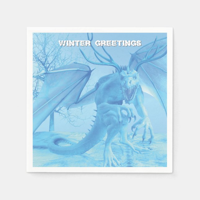 Winter Greetings. Ice dragon with antlers Pappersservett (Framsidan)