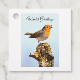 Winter Greetings. Robin singing  Gåvor Etiketter