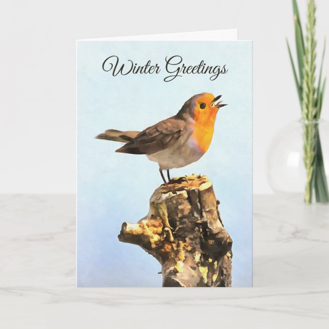 Winter Greetings. Robin singing  Kort (Framsida)