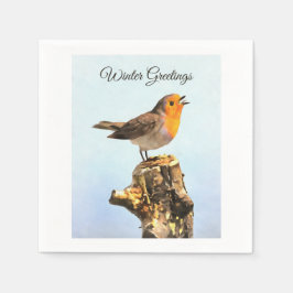 Winter Greetings. Robin singing  Pappersservett