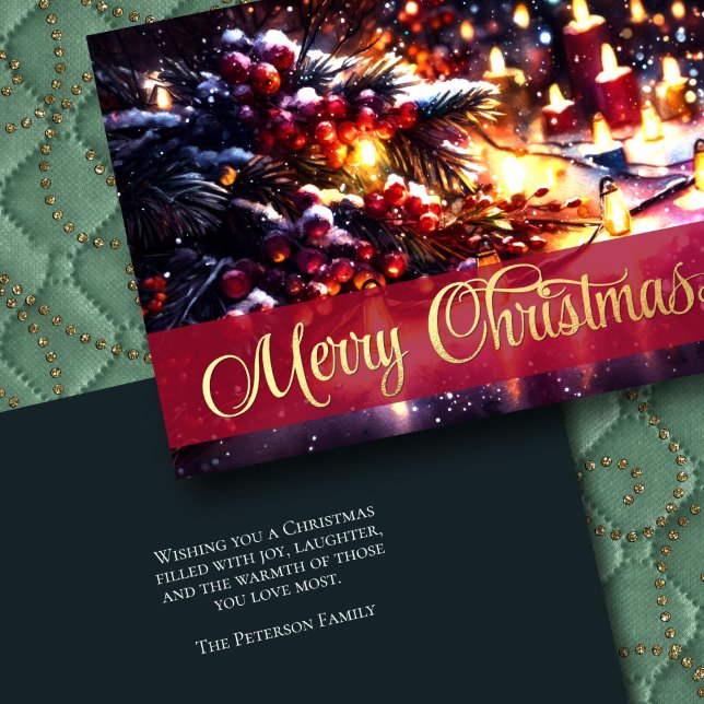 Winter Gren Berries Candles Ljus Kort (Skapare uppladdad)