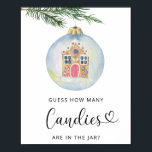 Winter gren - Gissa hur många candies Poster<br><div class="desc">Vinter gren med leksak. Vattenfärgad babyduschinbjudan med julen gräs gren med nyårets bollar i leksak i ett brödhus.</div>