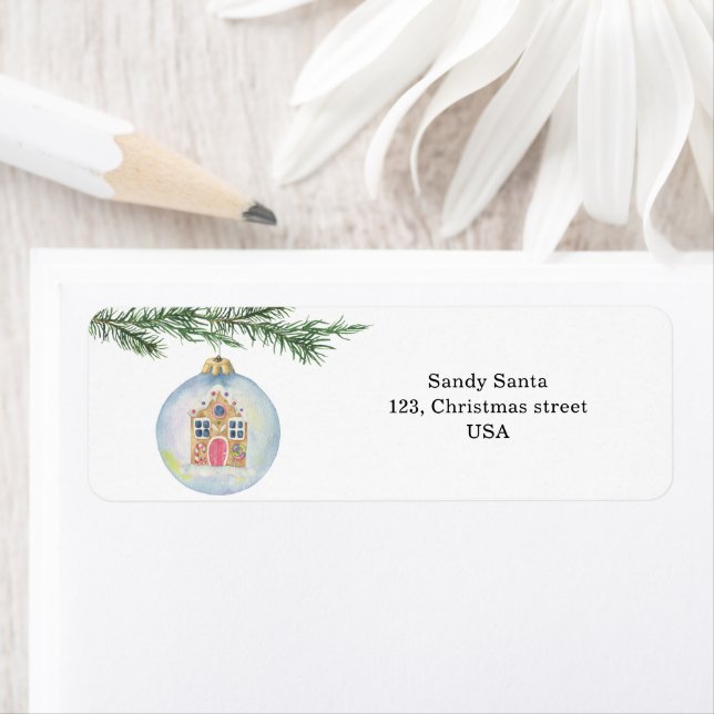 Winter gren med leksak returadress etikett (Insitu)
