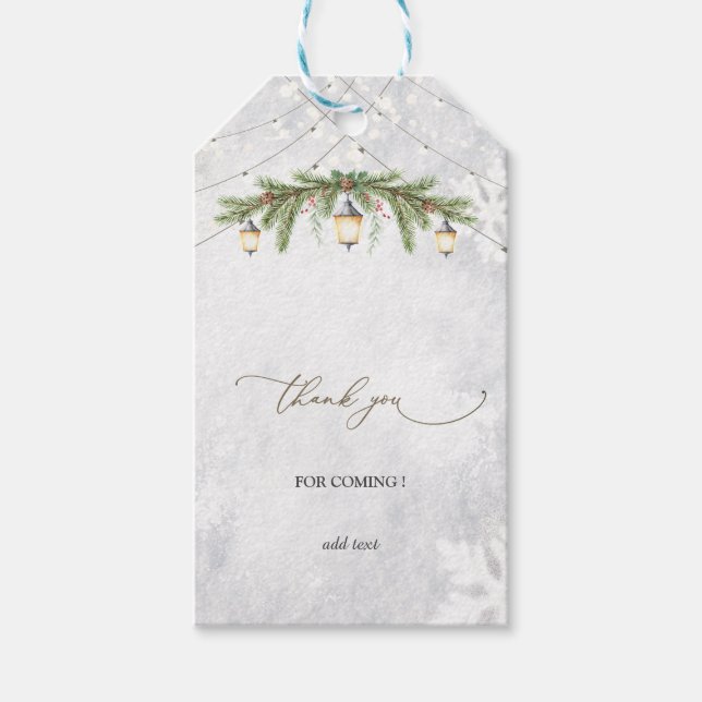 Winter Grenar Lantern Snöflingor Bröllop Presentetikett (Framsidan)