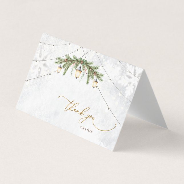 Winter Grenar Lantern Snöflingor tackkort Visitkort (Framsida)