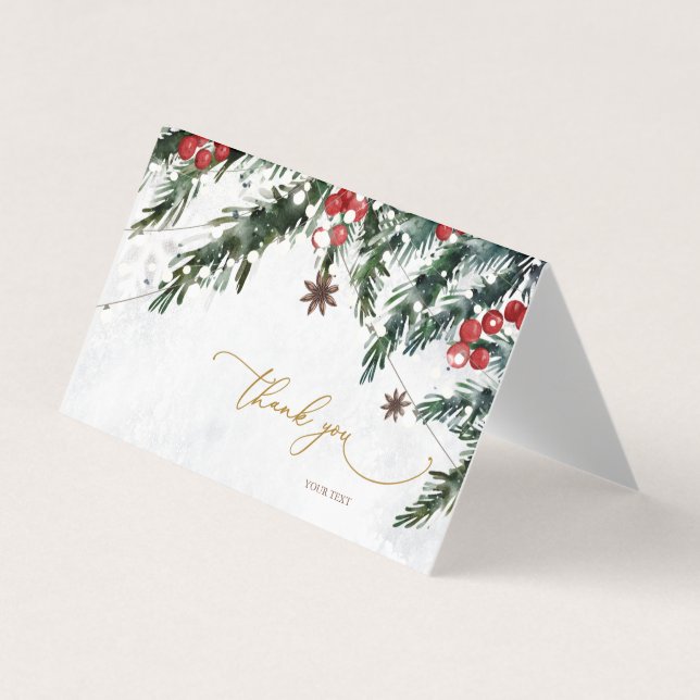 Winter Grenar Red Berries Snöflingor Tack Visitkort (Framsida)