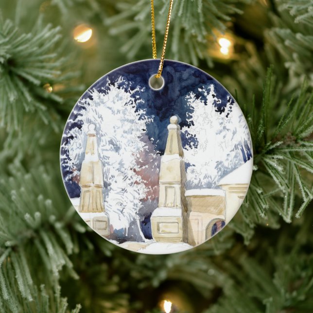 Winter grind på natten (sketch) julgransprydnad keramik (Träd)